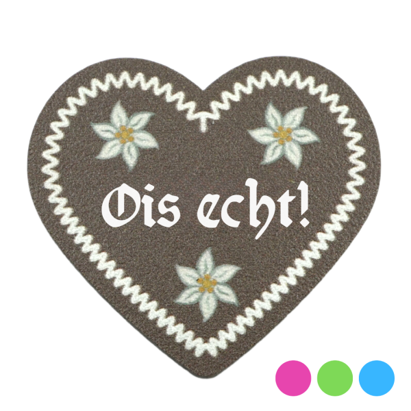 "Ois echt-Anstecker in Lebkuchen-Optik - erhältlich bei Glubbal.shop"